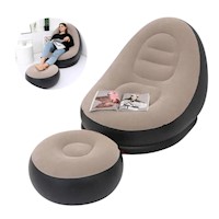 Puff Sillón Inflable Con Posapies Beige Con Negro